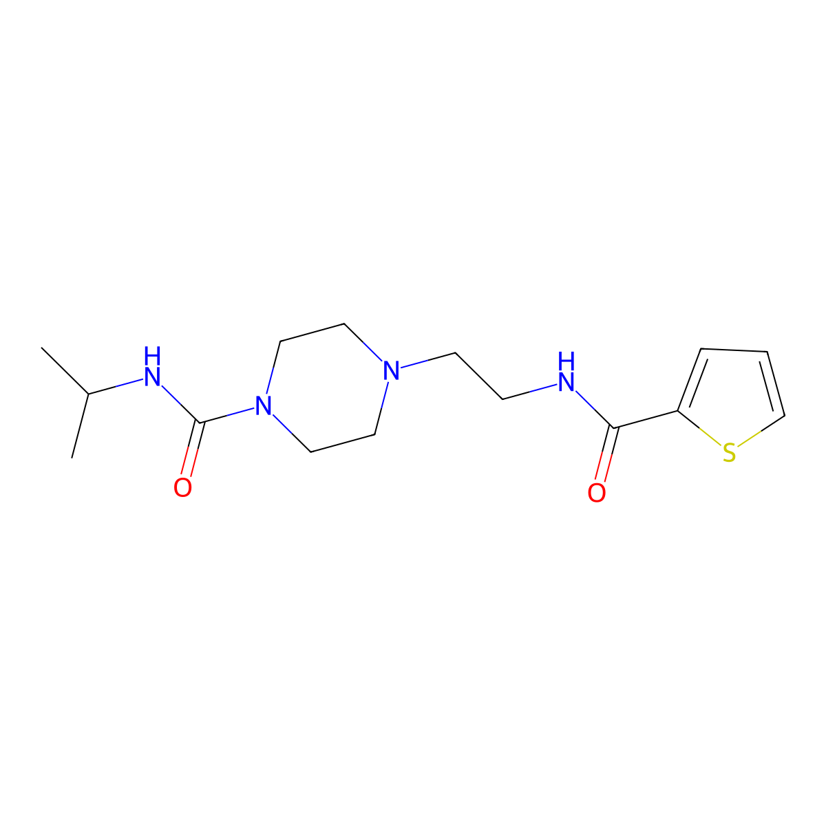 N-isopropyl-4-(2-(thiophene-2-carboxamido)ethyl)piperazine-1-carboxamide molecular structure, CAS 1207003-65-3