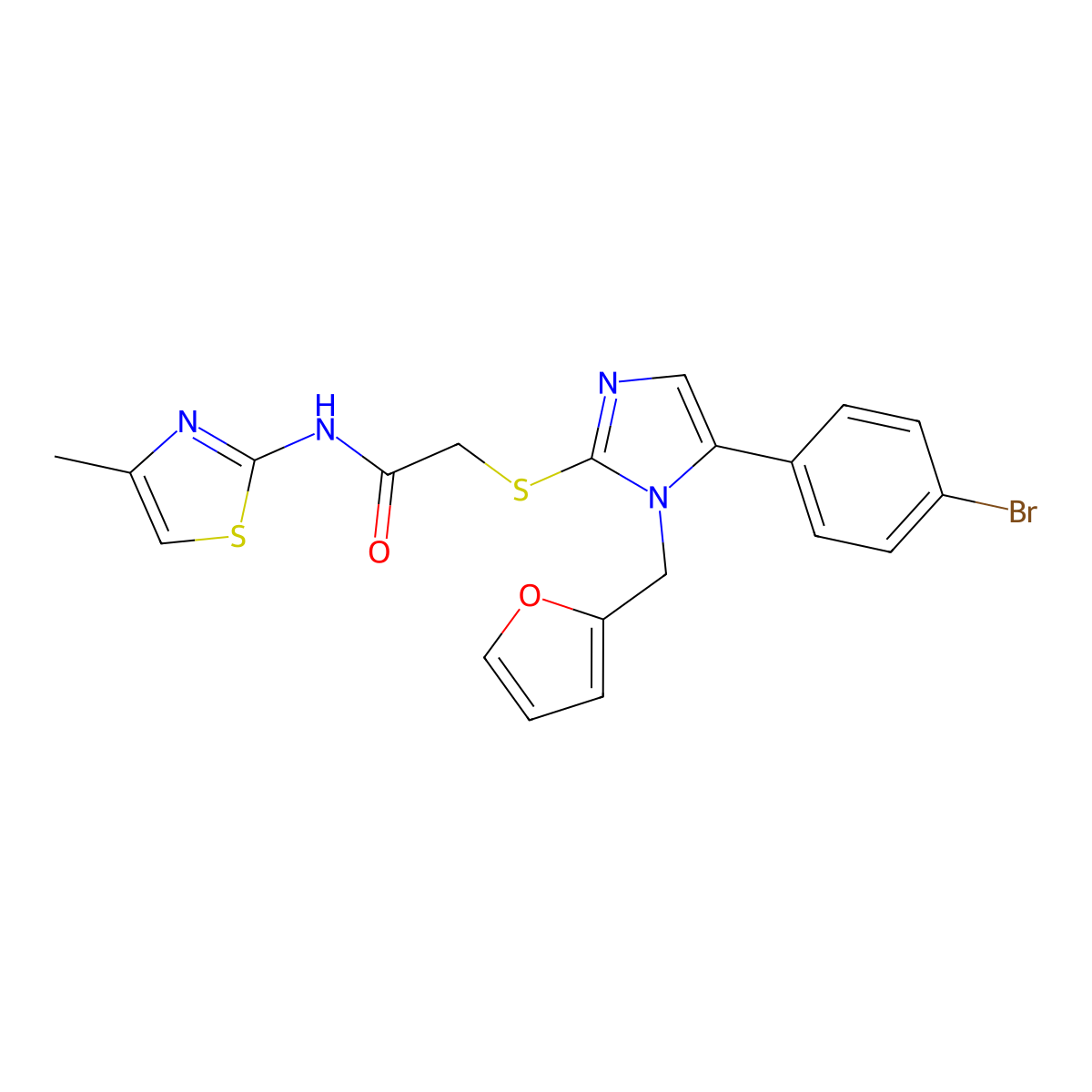 2-((5-(4-bromophenyl)-1-(furan-2-ylmethyl)-1H-imidazol-2-yl)thio)-N-(4-methylthiazol-2-yl)acetamide molecular structure, CAS 1207003-67-5