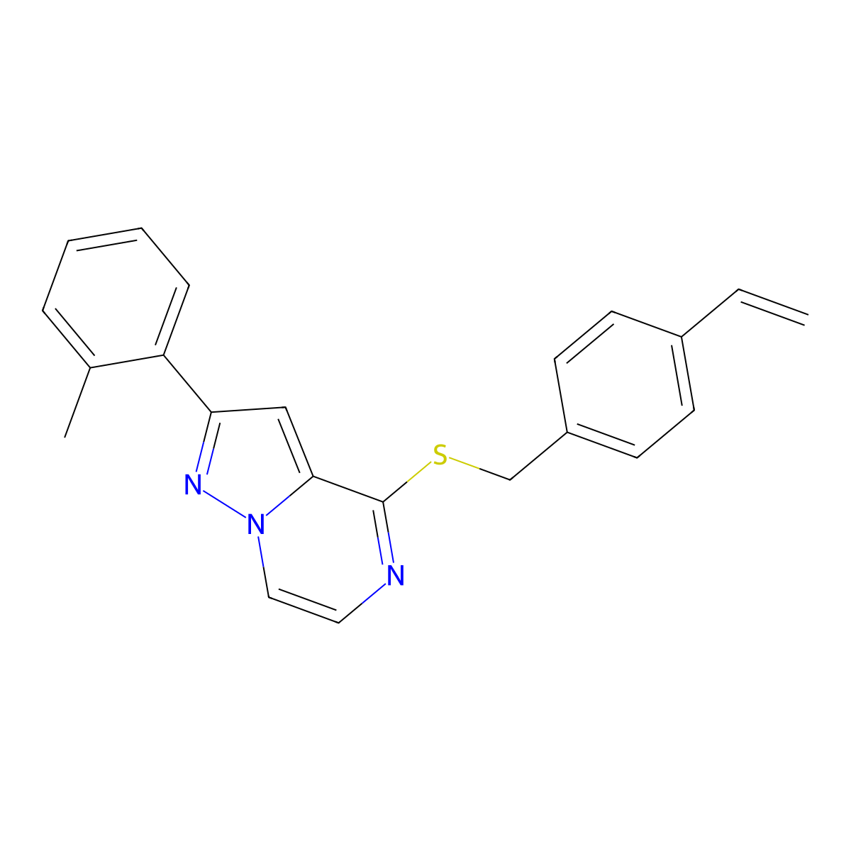 2-(2-Methylphenyl)-4-[(4-vinylbenzyl)thio]pyrazolo[1,5-a]pyrazine molecular structure, CAS 1207003-70-0