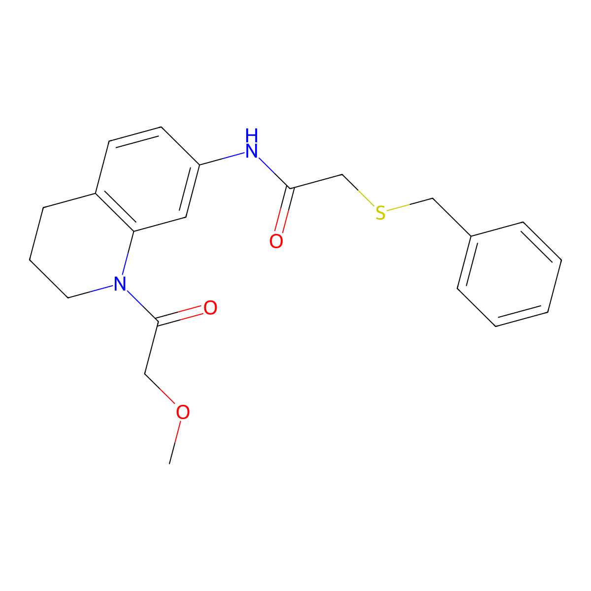 2-(benzylthio)-N-(1-(2-methoxyacetyl)-1,2,3,4-tetrahydroquinolin-7-yl)acetamide molecular structure, CAS 1207003-71-1
