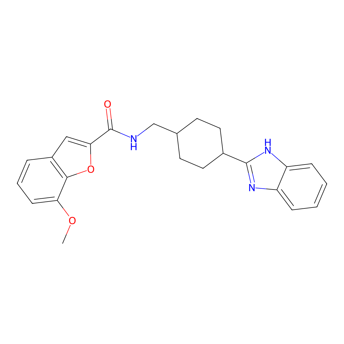 N-((4-(1H-benzo[d]imidazol-2-yl)cyclohexyl)methyl)-7-methoxybenzofuran-2-carboxamide molecular structure, CAS 1207003-77-7