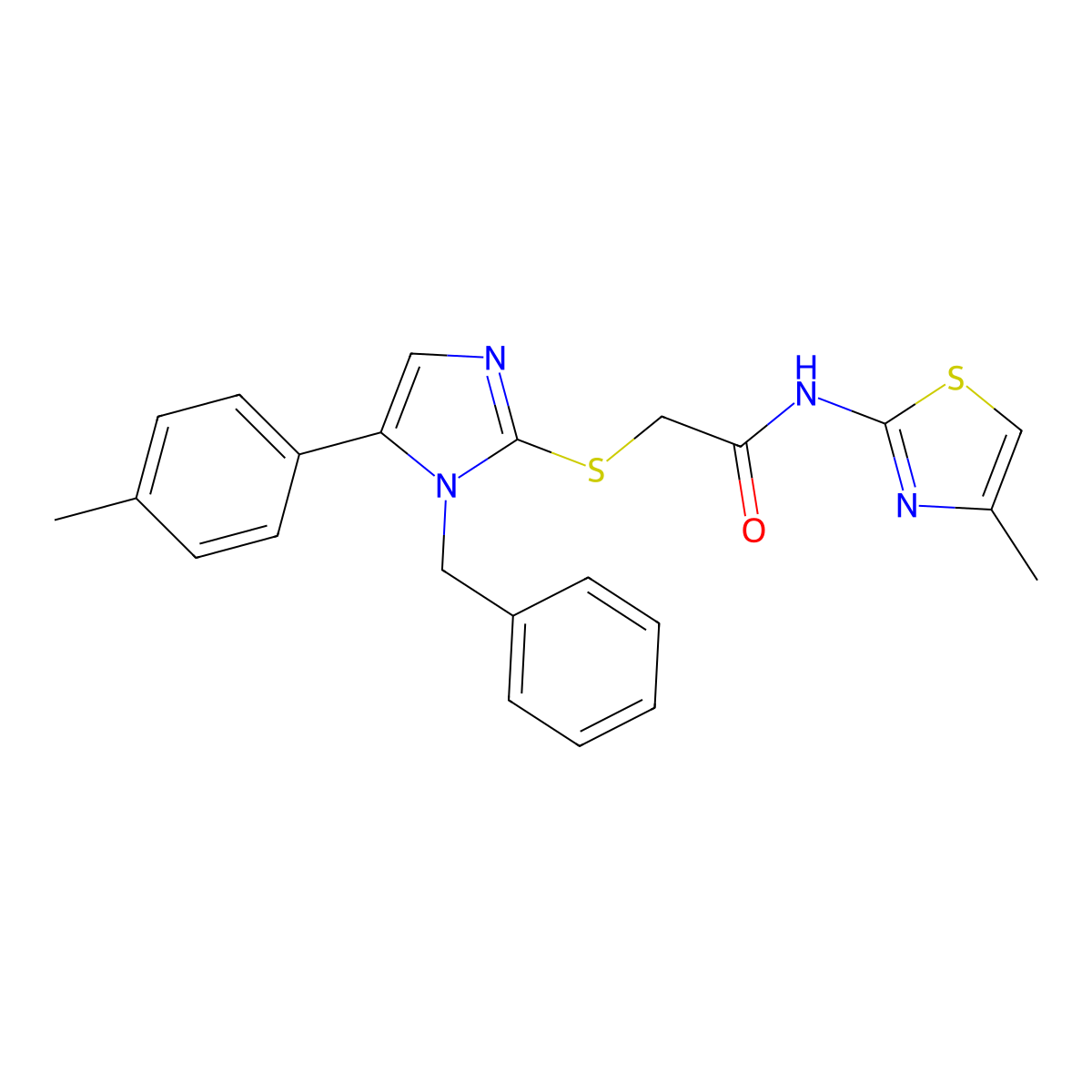 2-((1-benzyl-5-(p-tolyl)-1H-imidazol-2-yl)thio)-N-(4-methylthiazol-2-yl)acetamide molecular structure, CAS 1207003-86-8