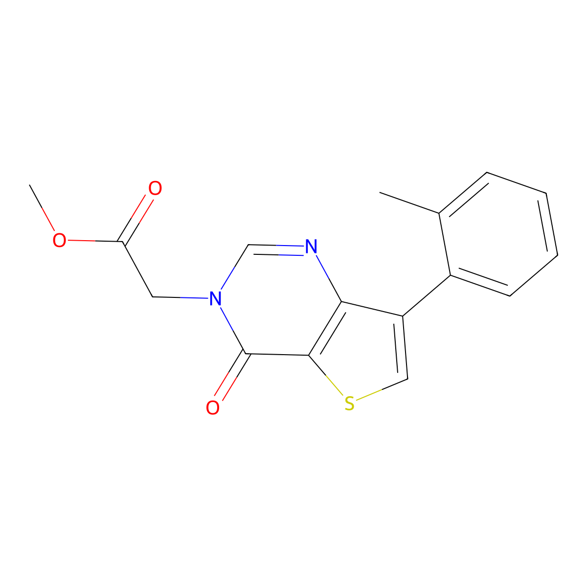 methyl [7-(2-methylphenyl)-4-oxothieno[3,2-d]pyrimidin-3(4H)-yl]acetate molecular structure, CAS 1207003-87-9