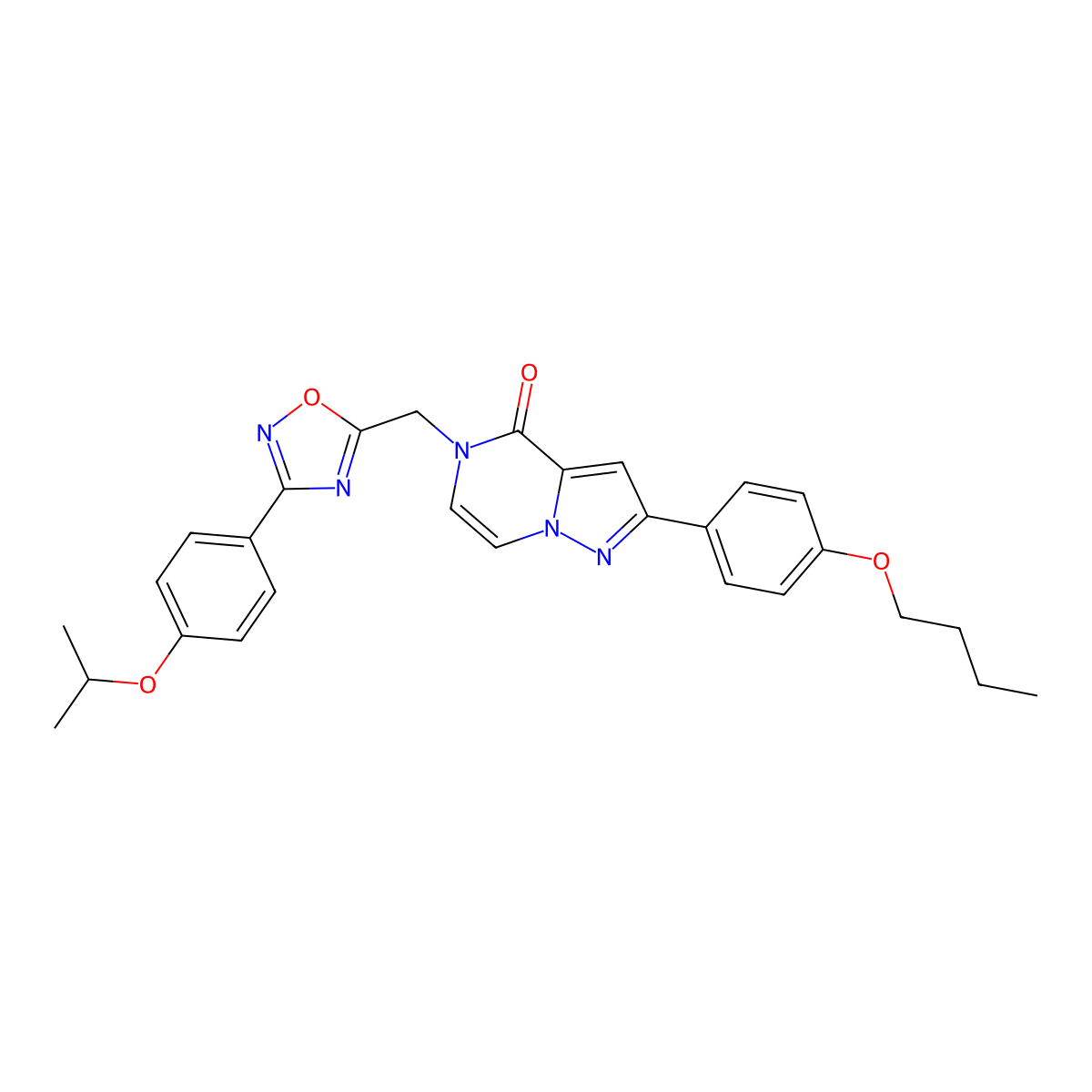 2-(4-butoxyphenyl)-5-((3-(4-isopropoxyphenyl)-1,2,4-oxadiazol-5-yl)methyl)pyrazolo[1,5-a]pyrazin-4(5H)-one molecular structure, CAS 1207003-90-4