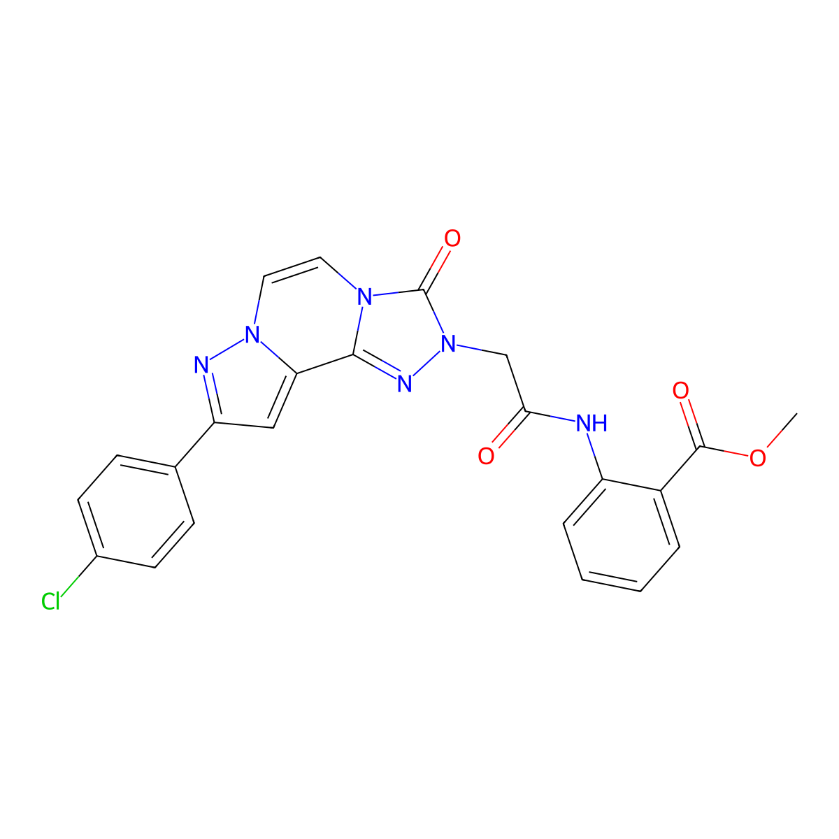 Methyl 2-[[2-[11-(4-chlorophenyl)-5-oxo-3,4,6,9,10-pentazatricyclo[7.3.0.02,6]dodeca-1(12),2,7,10-tetraen-4-yl]acetyl]amino]benzoate molecular structure, CAS 1207003-92-6