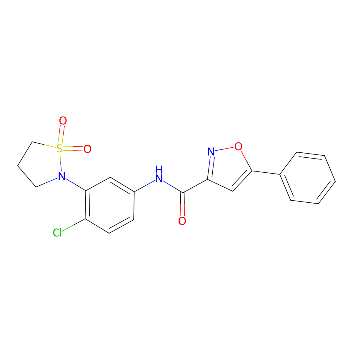 N-(4-chloro-3-(1,1-dioxidoisothiazolidin-2-yl)phenyl)-5-phenylisoxazole-3-carboxamide molecular structure, CAS 1207003-95-9