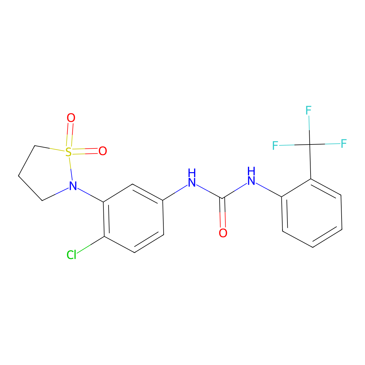 1-(4-Chloro-3-(1,1-dioxidoisothiazolidin-2-yl)phenyl)-3-(2-(trifluoromethyl)phenyl)urea molecular structure, CAS 1207003-99-3