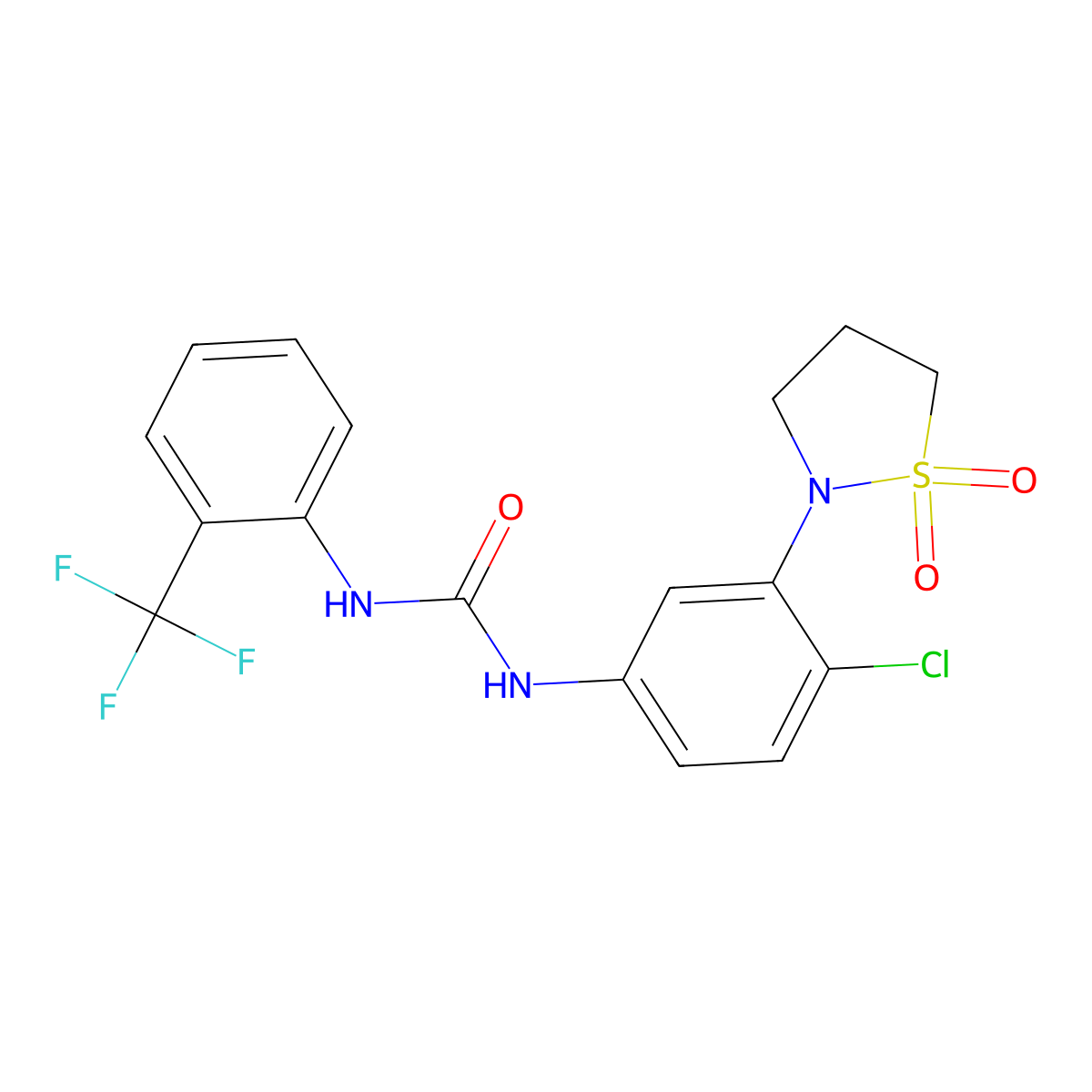 1-(4-Chloro-3-(1,1-dioxidoisothiazolidin-2-yl)phenyl)-3-(2-(trifluoromethyl)phenyl)urea molecular structure, CAS 1207003-99-3