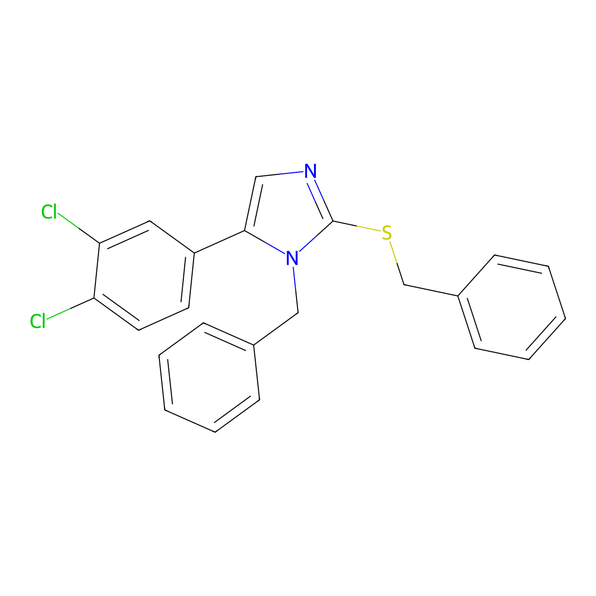 1-benzyl-2-(benzylthio)-5-(3,4-dichlorophenyl)-1H-imidazole molecular structure, CAS 1207004-01-0