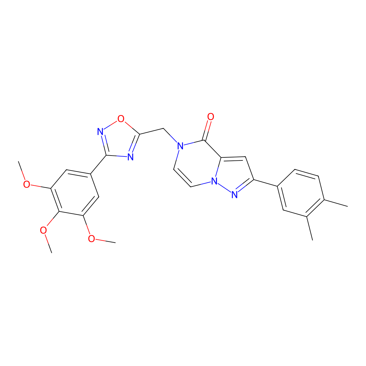 2-(3,4-dimethylphenyl)-5-{[3-(3,4,5-trimethoxyphenyl)-1,2,4-oxadiazol-5-yl]methyl}-4H,5H-pyrazolo[1,5-a]pyrazin-4-one molecular structure, CAS 1207004-02-1