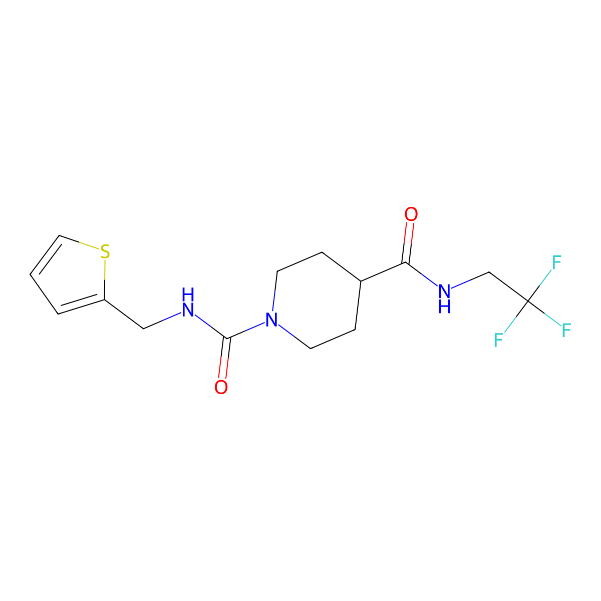 N1-(thiophen-2-ylmethyl)-N4-(2,2,2-trifluoroethyl)piperidine-1,4-dicarboxamide molecular structure, CAS 1207004-08-7