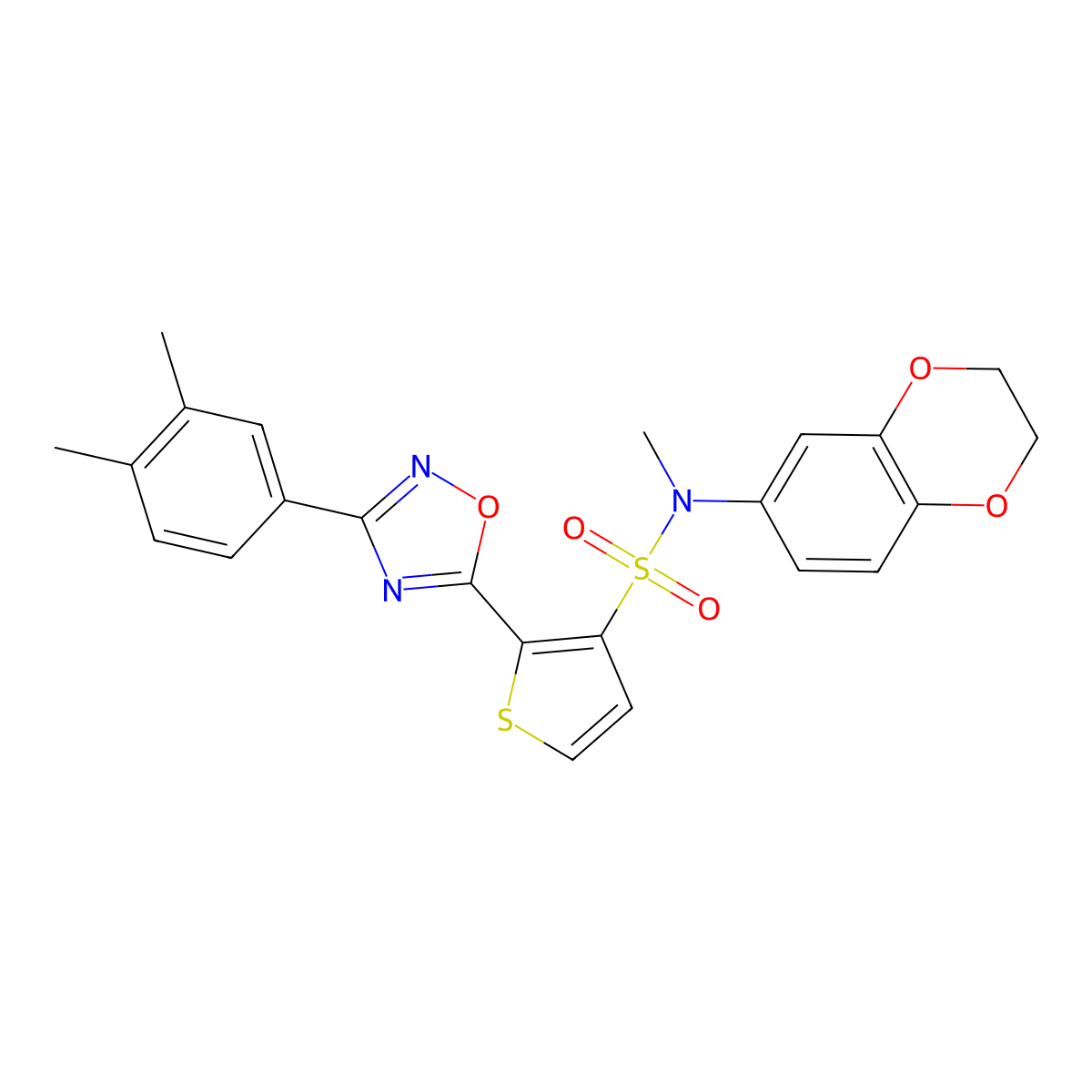 N-(2,3-dihydro-1,4-benzodioxin-6-yl)-2-[3-(3,4-dimethylphenyl)-1,2,4-oxadiazol-5-yl]-N-methylthiophene-3-sulfonamide molecular structure, CAS 1207004-10-1