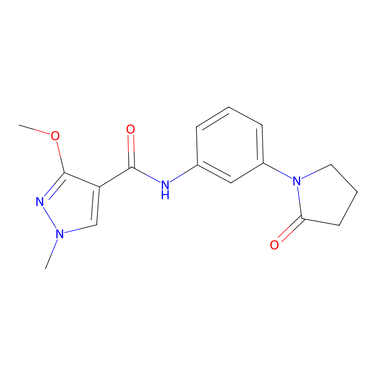 3-methoxy-1-methyl-N-[3-(2-oxopyrrolidin-1-yl)phenyl]-1H-pyrazole-4-carboxamide molecular structure, CAS 1207004-12-3