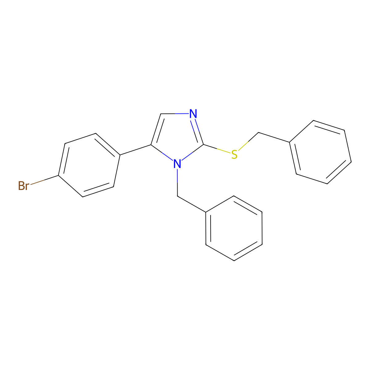 1-benzyl-2-(benzylthio)-5-(4-bromophenyl)-1H-imidazole molecular structure, CAS 1207004-13-4