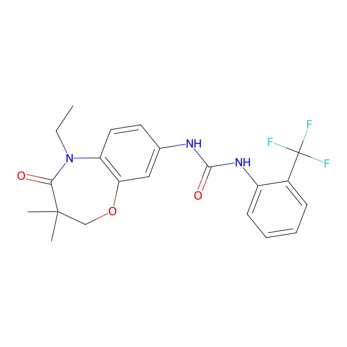 1-(5-Ethyl-3,3-dimethyl-4-oxo-2,3,4,5-tetrahydrobenzo[b][1,4]oxazepin-8-yl)-3-(2-(trifluoromethyl)phenyl)urea molecular structure, CAS 1207004-14-5