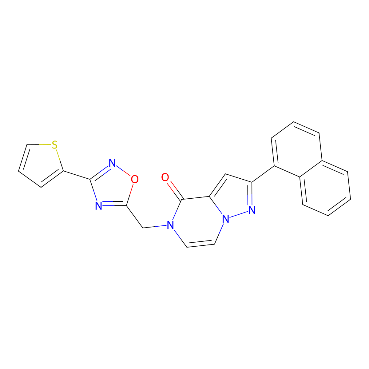 2-(naphthalen-1-yl)-5-{[3-(thiophen-2-yl)-1,2,4-oxadiazol-5-yl]methyl}-4H,5H-pyrazolo[1,5-a]pyrazin-4-one molecular structure, CAS 1207004-18-9