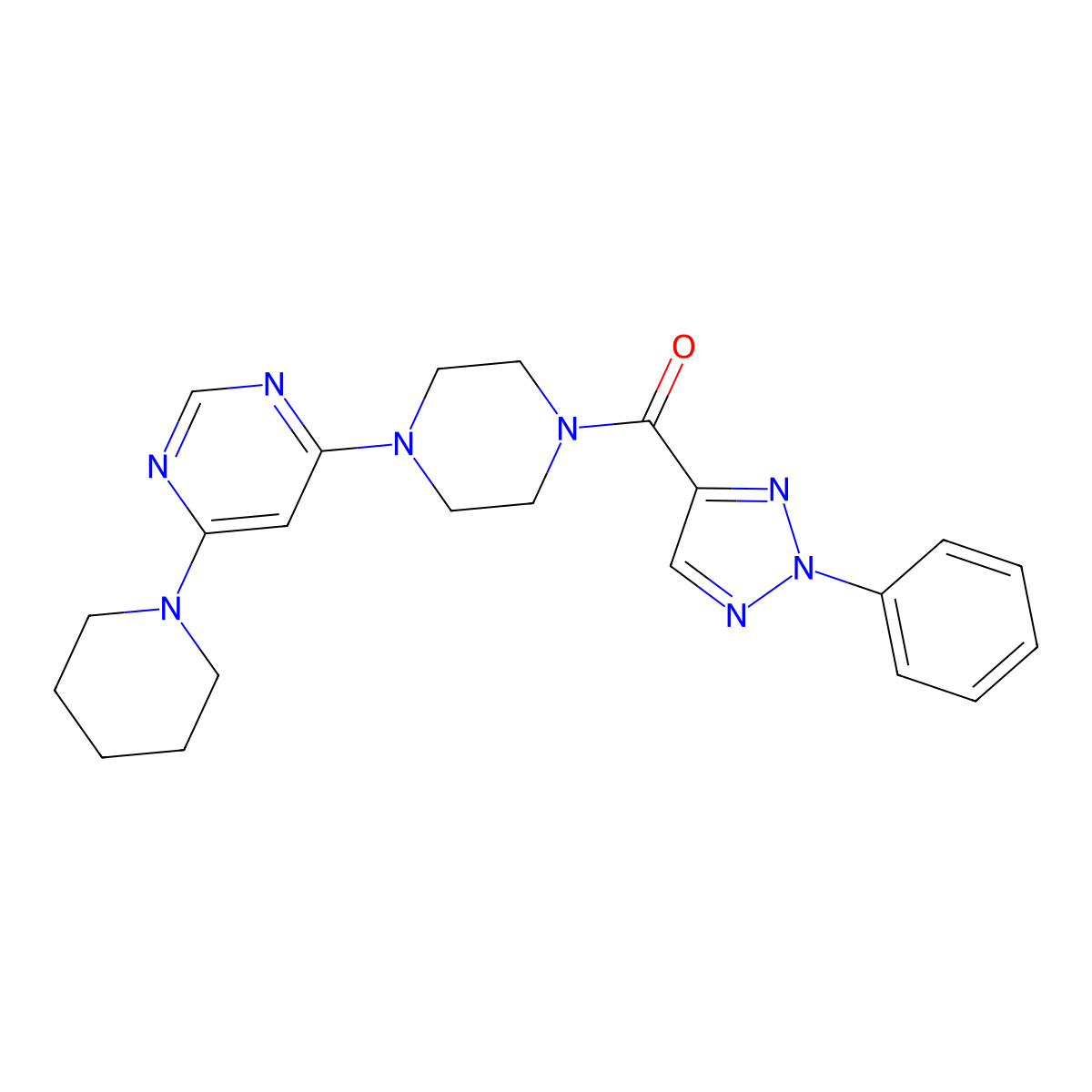 (2-phenyl-2H-1,2,3-triazol-4-yl)(4-(6-(piperidin-1-yl)pyrimidin-4-yl)piperazin-1-yl)methanone molecular structure, CAS 1207004-27-0