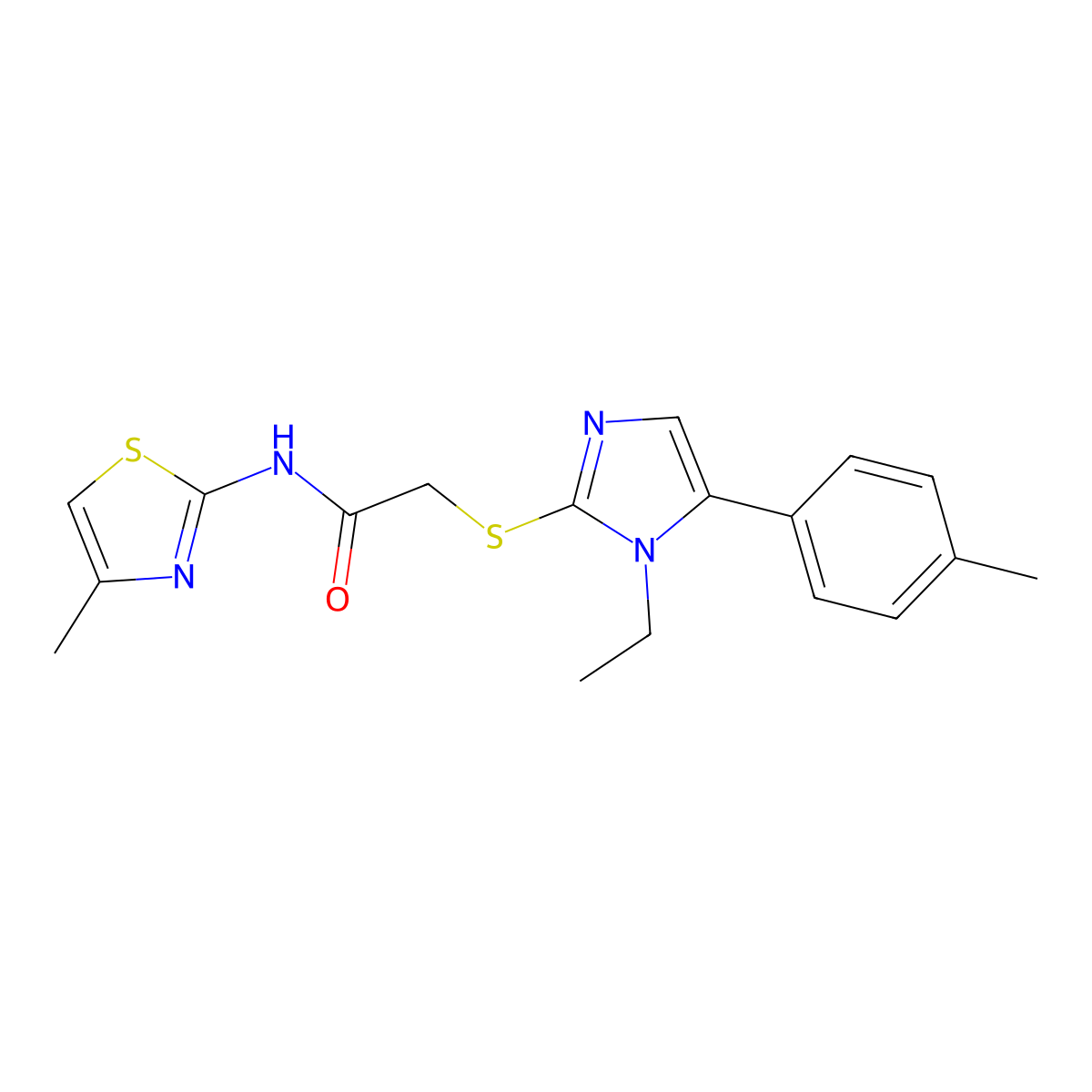 2-((1-ethyl-5-(p-tolyl)-1H-imidazol-2-yl)thio)-N-(4-methylthiazol-2-yl)acetamide molecular structure, CAS 1207004-29-2