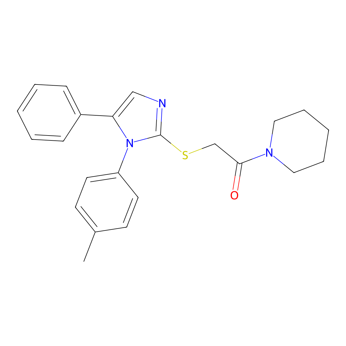 2-((5-phenyl-1-(p-tolyl)-1H-imidazol-2-yl)thio)-1-(piperidin-1-yl)ethanone molecular structure, CAS 1207004-30-5