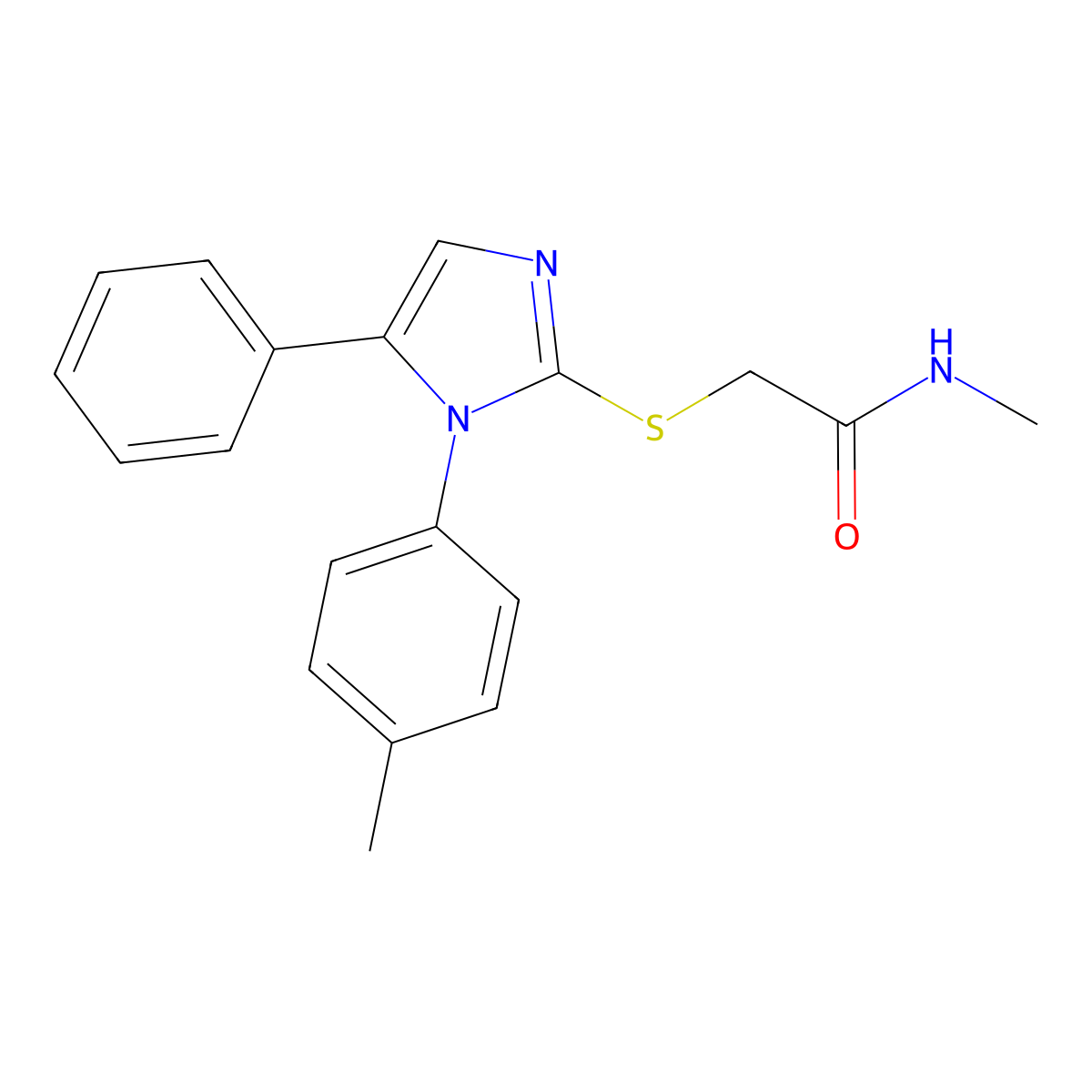 N-methyl-2-((5-phenyl-1-(p-tolyl)-1H-imidazol-2-yl)thio)acetamide molecular structure, CAS 1207004-35-0
