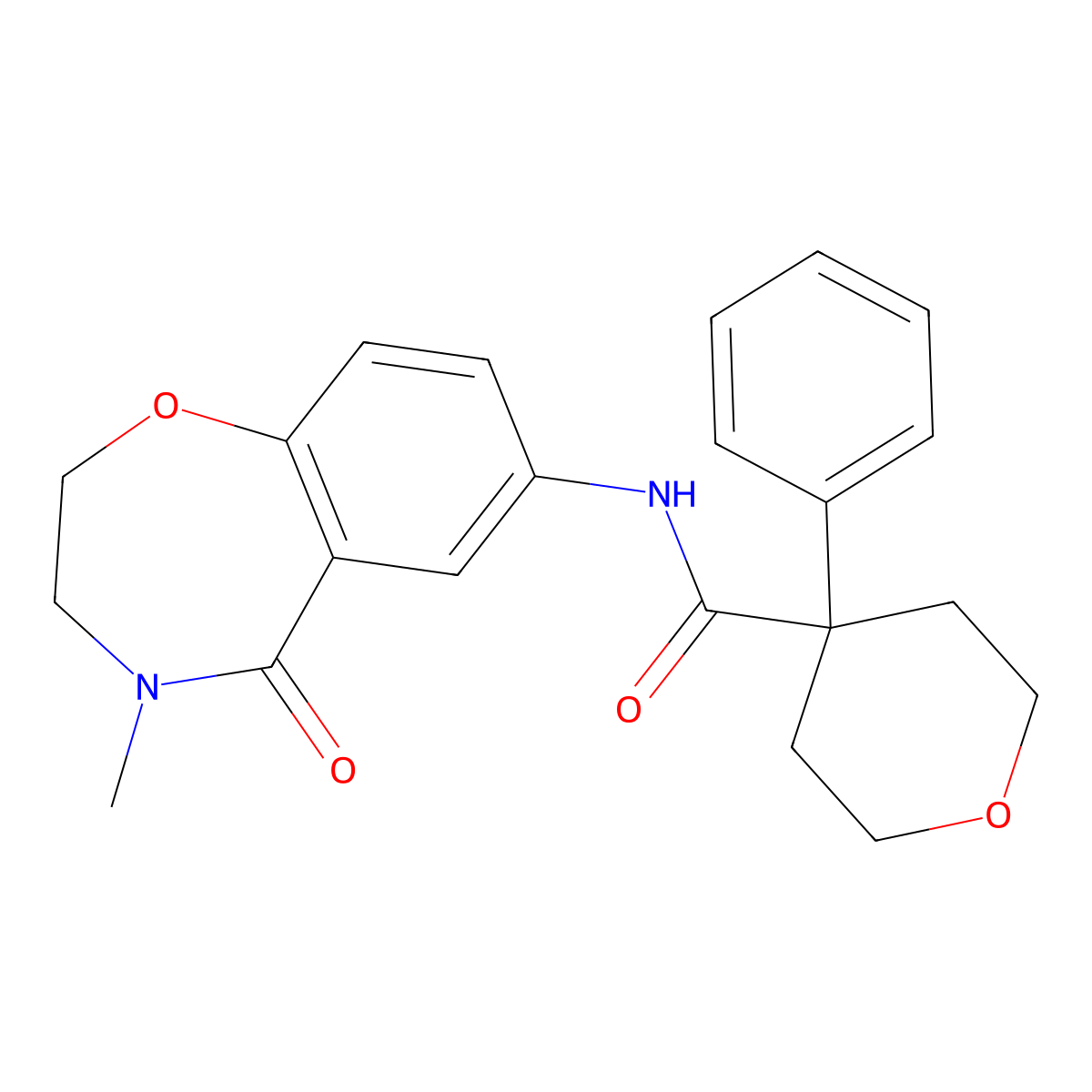 N-(4-methyl-5-oxo-2,3,4,5-tetrahydro-1,4-benzoxazepin-7-yl)-4-phenyloxane-4-carboxamide molecular structure, CAS 1207004-36-1