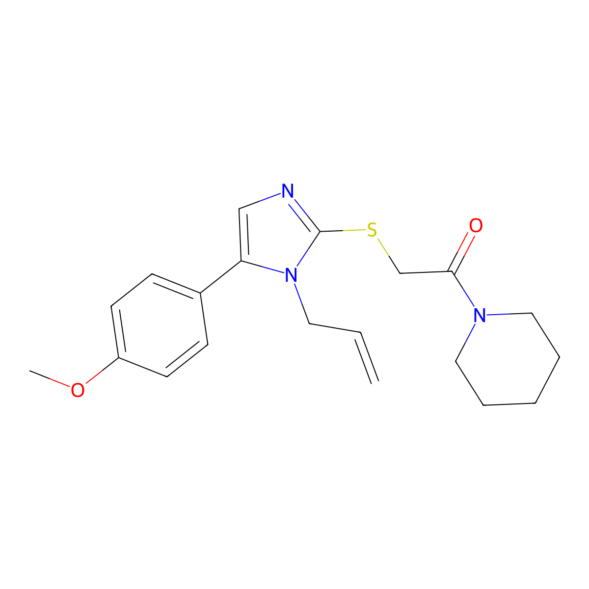 2-((1-allyl-5-(4-methoxyphenyl)-1H-imidazol-2-yl)thio)-1-(piperidin-1-yl)ethanone molecular structure, CAS 1207004-39-4