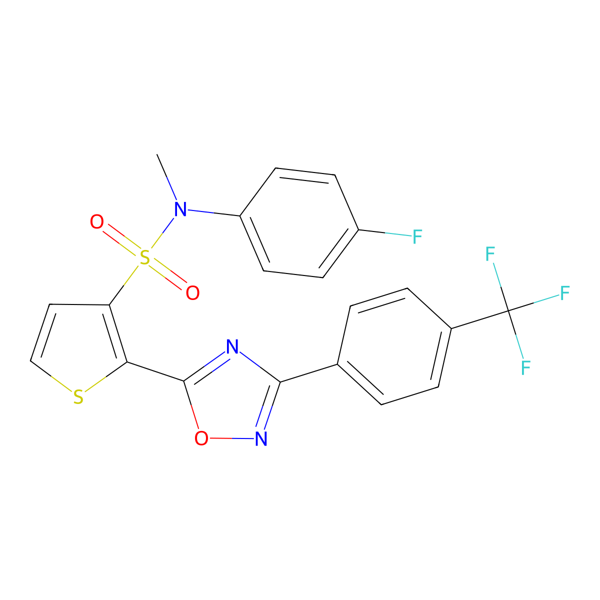 N-(4-fluorophenyl)-N-methyl-2-{3-[4-(trifluoromethyl)phenyl]-1,2,4-oxadiazol-5-yl}thiophene-3-sulfonamide molecular structure, CAS 1207004-41-8