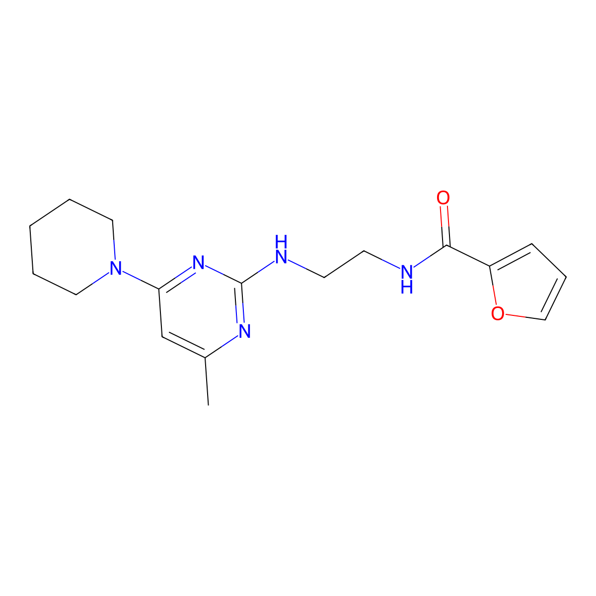 N-(2-{[4-methyl-6-(piperidin-1-yl)pyrimidin-2-yl]amino}ethyl)furan-2-carboxamide molecular structure, CAS 1207004-44-1
