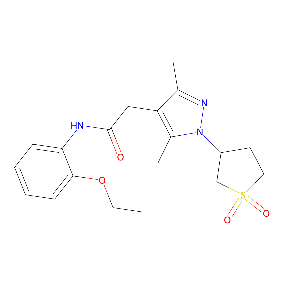 2-(1-(1,1-dioxidotetrahydrothiophen-3-yl)-3,5-dimethyl-1H-pyrazol-4-yl)-N-(2-ethoxyphenyl)acetamide molecular structure, CAS 1207004-45-2