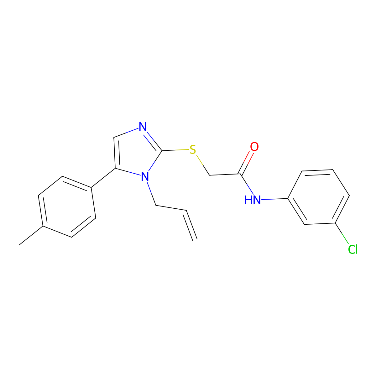 2-((1-allyl-5-(p-tolyl)-1H-imidazol-2-yl)thio)-N-(3-chlorophenyl)acetamide molecular structure, CAS 1207004-55-4