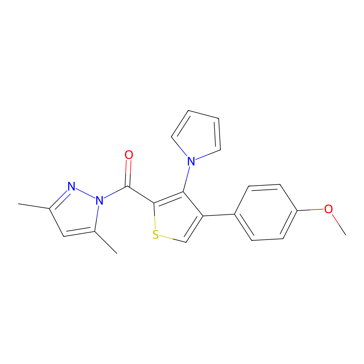 (3,5-dimethyl-1H-pyrazol-1-yl)[4-(4-methoxyphenyl)-3-(1H-pyrrol-1-yl)thiophen-2-yl]methanone molecular structure, CAS 1207004-61-2