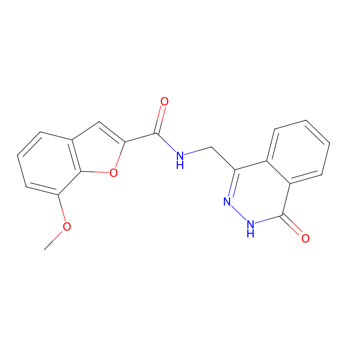 7-methoxy-N-((4-oxo-3,4-dihydrophthalazin-1-yl)methyl)benzofuran-2-carboxamide molecular structure, CAS 1207004-62-3