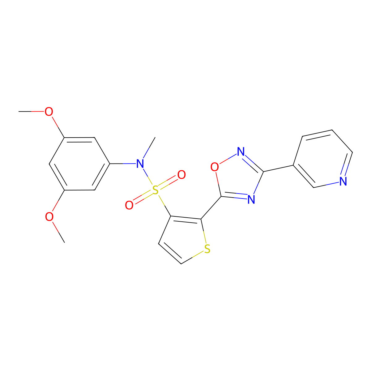 N-(3,5-dimethoxyphenyl)-N-methyl-2-[3-(pyridin-3-yl)-1,2,4-oxadiazol-5-yl]thiophene-3-sulfonamide molecular structure, CAS 1207004-63-4