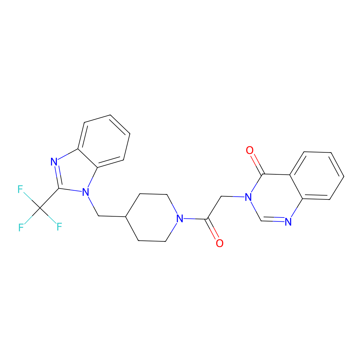 3-(2-oxo-2-(4-((2-(trifluoromethyl)-1H-benzo[d]imidazol-1-yl)methyl)piperidin-1-yl)ethyl)quinazolin-4(3H)-one molecular structure, CAS 1207004-64-5