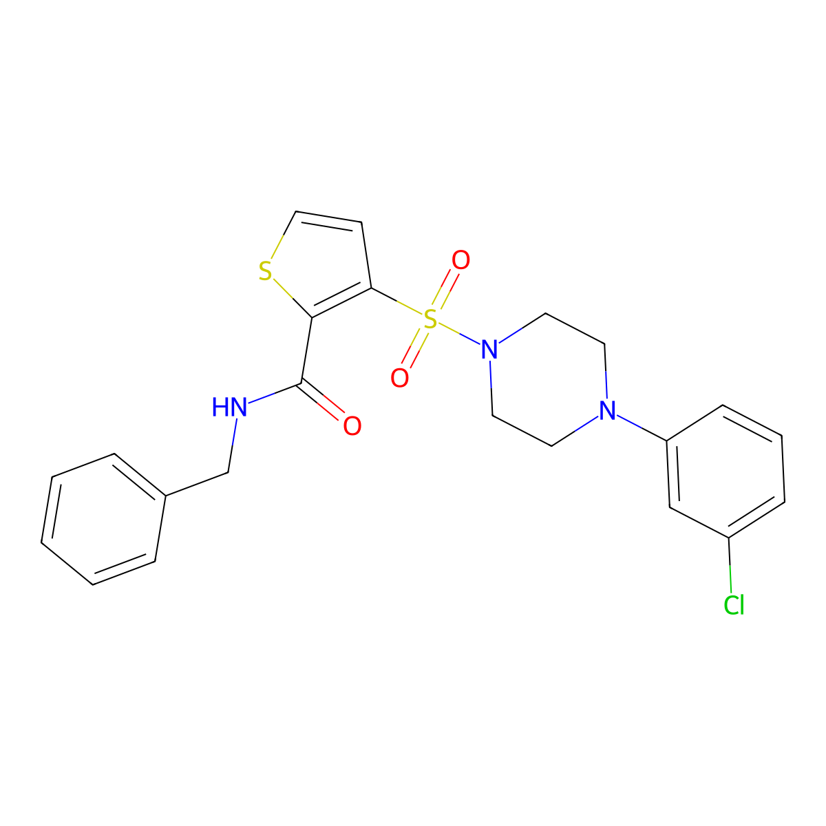 N-benzyl-3-{[4-(3-chlorophenyl)piperazin-1-yl]sulfonyl}thiophene-2-carboxamide molecular structure, CAS 1207004-69-0