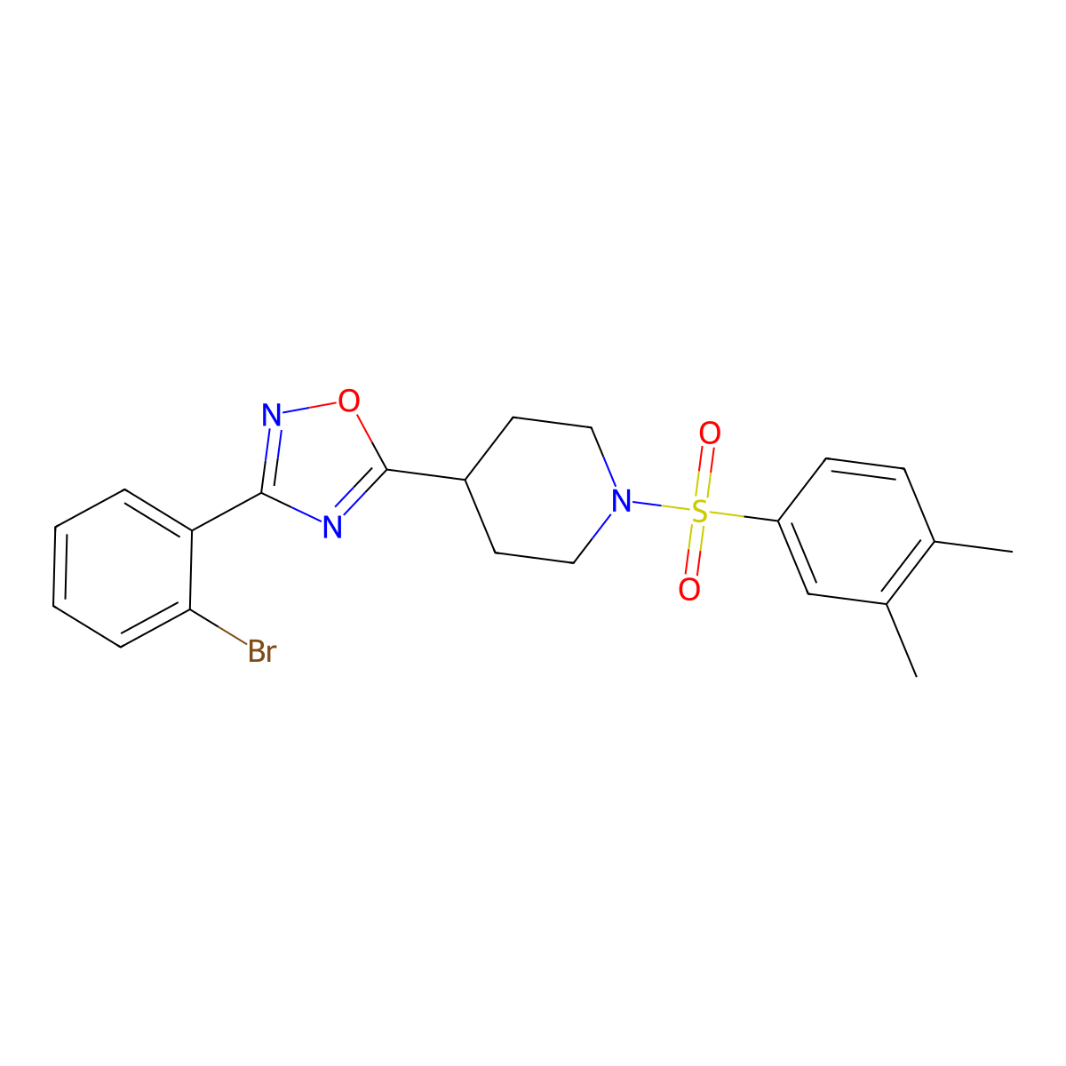 3-(2-Bromophenyl)-5-(1-((3,4-dimethylphenyl)sulfonyl)piperidin-4-yl)-1,2,4-oxadiazole molecular structure, CAS 1207004-70-3