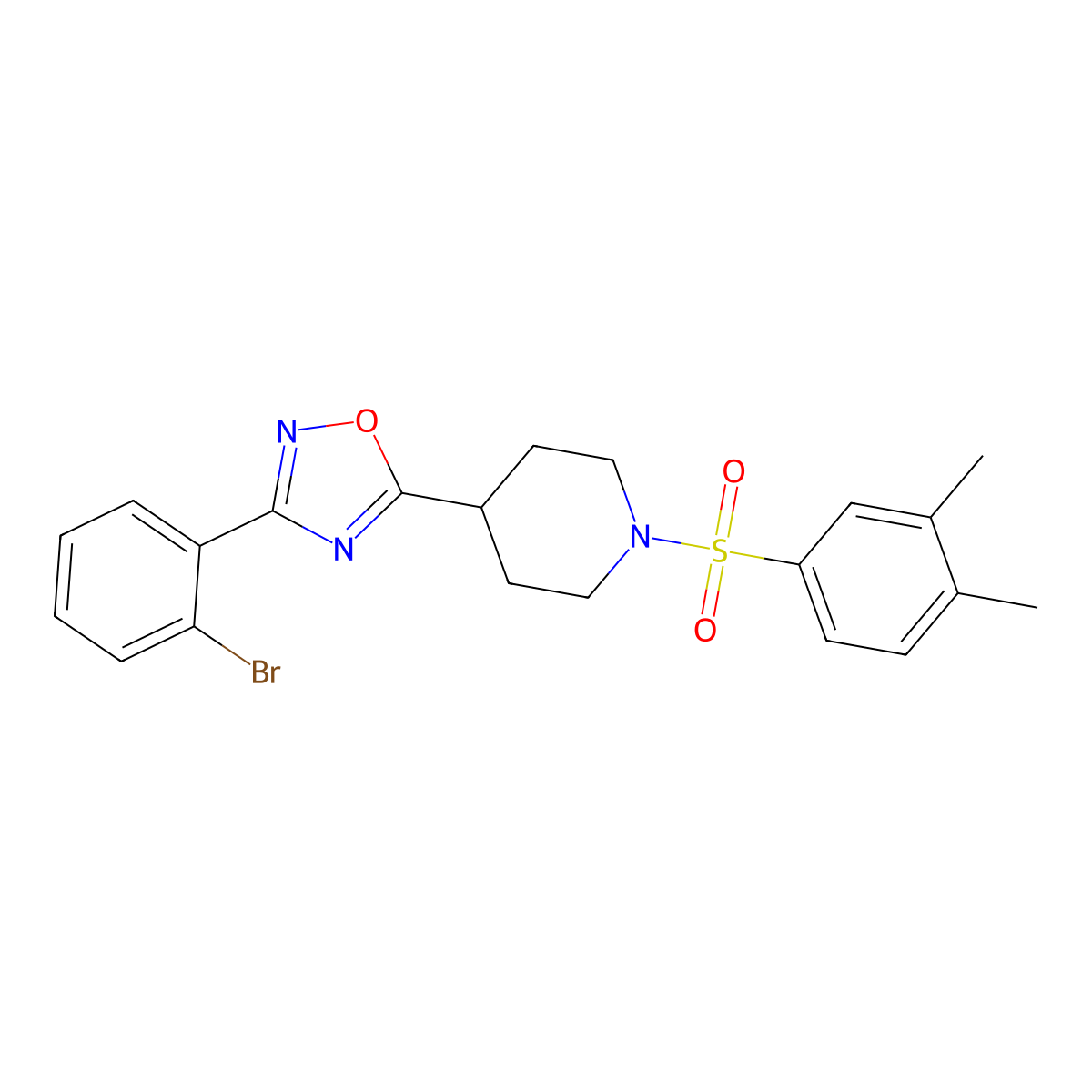 3-(2-Bromophenyl)-5-(1-((3,4-dimethylphenyl)sulfonyl)piperidin-4-yl)-1,2,4-oxadiazole molecular structure, CAS 1207004-70-3