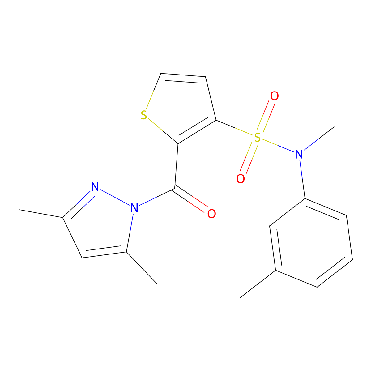 2-(3,5-dimethyl-1H-pyrazole-1-carbonyl)-N-methyl-N-(3-methylphenyl)thiophene-3-sulfonamide molecular structure, CAS 1207004-75-8