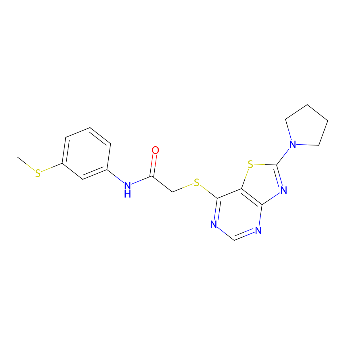 N-(3-(methylthio)phenyl)-2-((2-(pyrrolidin-1-yl)thiazolo[4,5-d]pyrimidin-7-yl)thio)acetamide molecular structure, CAS 1207004-79-2
