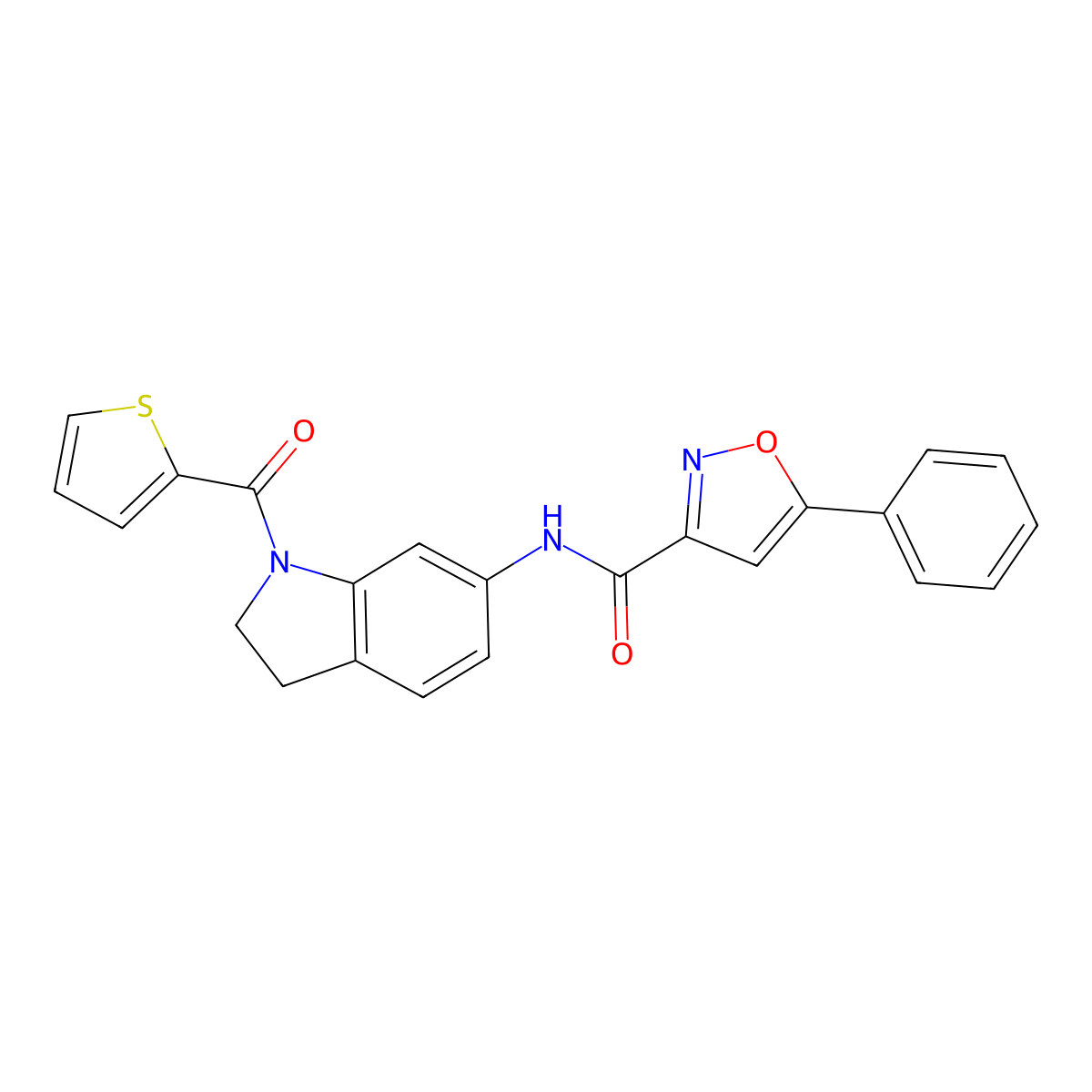 5-phenyl-N-(1-(thiophene-2-carbonyl)indolin-6-yl)isoxazole-3-carboxamide molecular structure, CAS 1207004-80-5