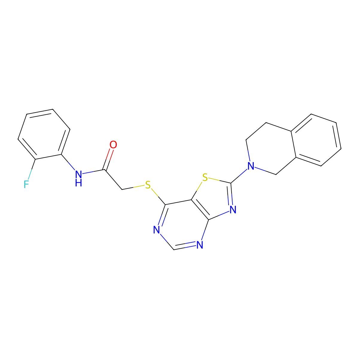 2-((2-(3,4-dihydroisoquinolin-2(1H)-yl)thiazolo[4,5-d]pyrimidin-7-yl)thio)-N-(2-fluorophenyl)acetamide molecular structure, CAS 1207004-89-4