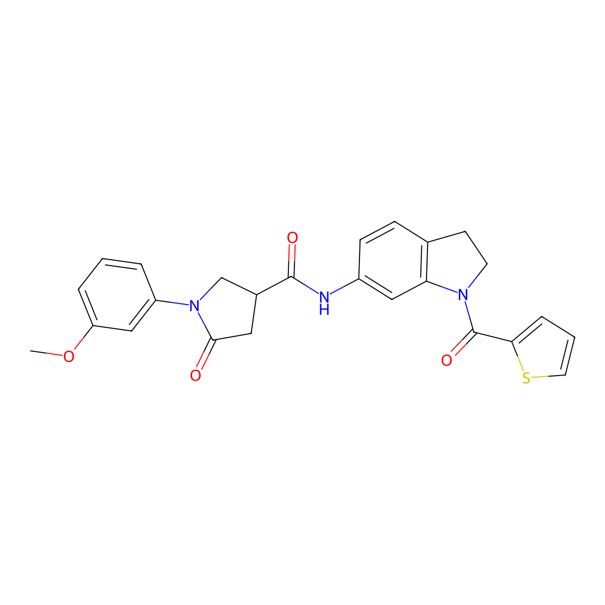 1-(3-methoxyphenyl)-5-oxo-N-(1-(thiophene-2-carbonyl)indolin-6-yl)pyrrolidine-3-carboxamide molecular structure, CAS 1207004-91-8