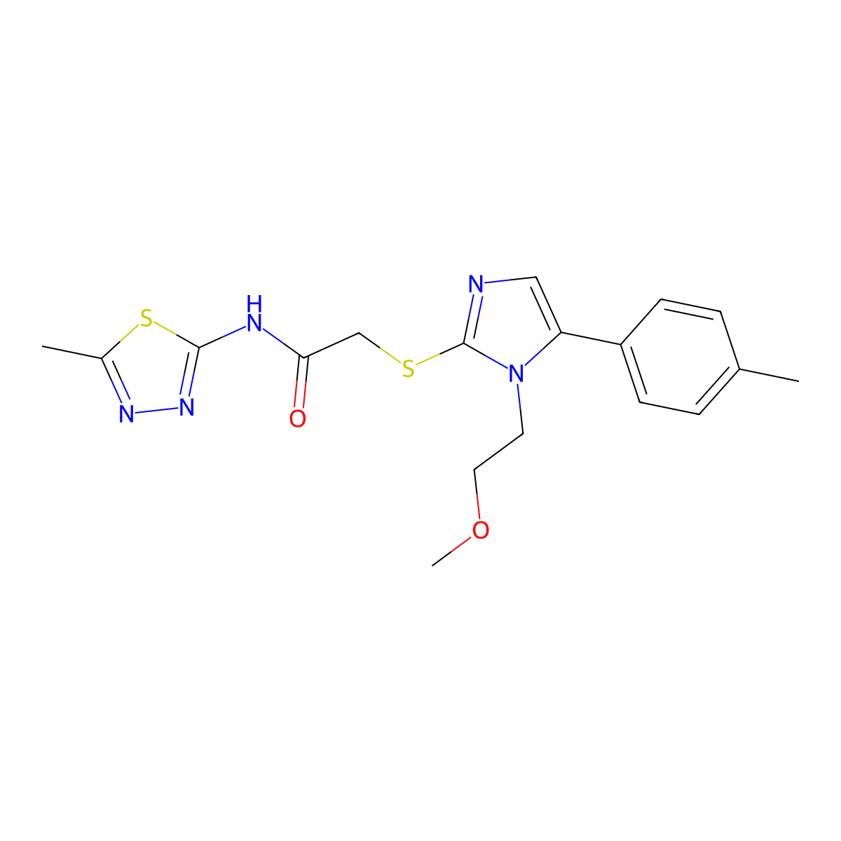 2-((1-(2-methoxyethyl)-5-(p-tolyl)-1H-imidazol-2-yl)thio)-N-(5-methyl-1,3,4-thiadiazol-2-yl)acetamide molecular structure, CAS 1207004-92-9
