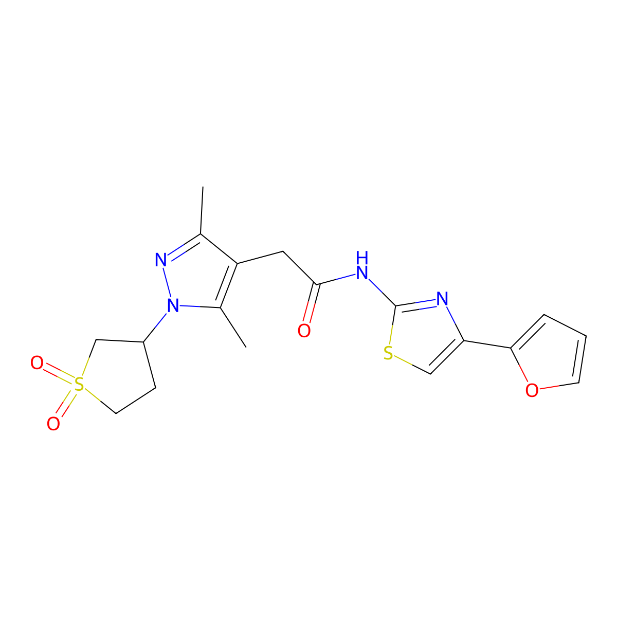 2-(1-(1,1-dioxidotetrahydrothiophen-3-yl)-3,5-dimethyl-1H-pyrazol-4-yl)-N-(4-(furan-2-yl)thiazol-2-yl)acetamide molecular structure, CAS 1207004-97-4