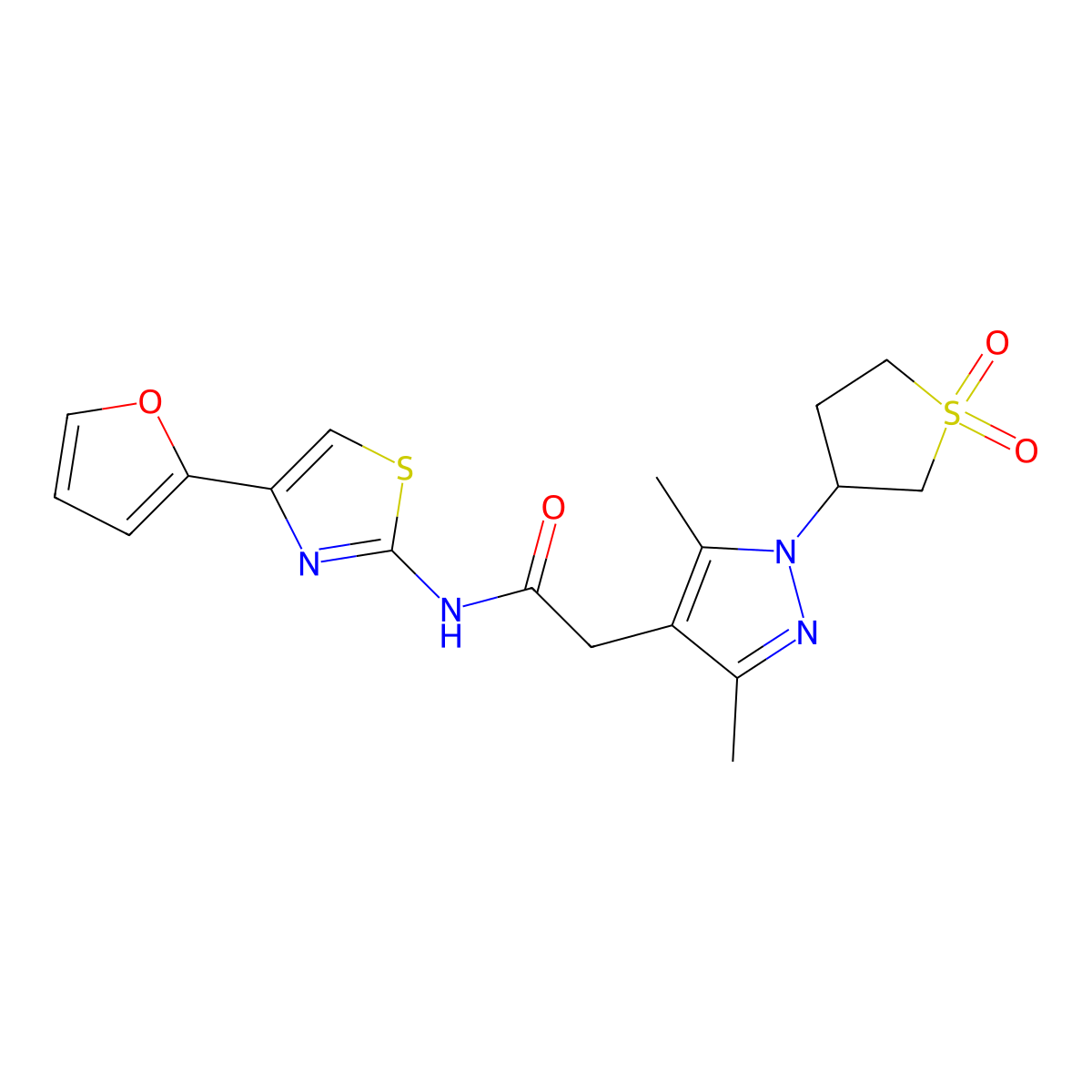 2-(1-(1,1-dioxidotetrahydrothiophen-3-yl)-3,5-dimethyl-1H-pyrazol-4-yl)-N-(4-(furan-2-yl)thiazol-2-yl)acetamide molecular structure, CAS 1207004-97-4