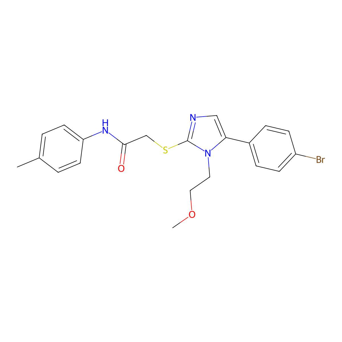 2-((5-(4-bromophenyl)-1-(2-methoxyethyl)-1H-imidazol-2-yl)thio)-N-(p-tolyl)acetamide molecular structure, CAS 1207005-01-3