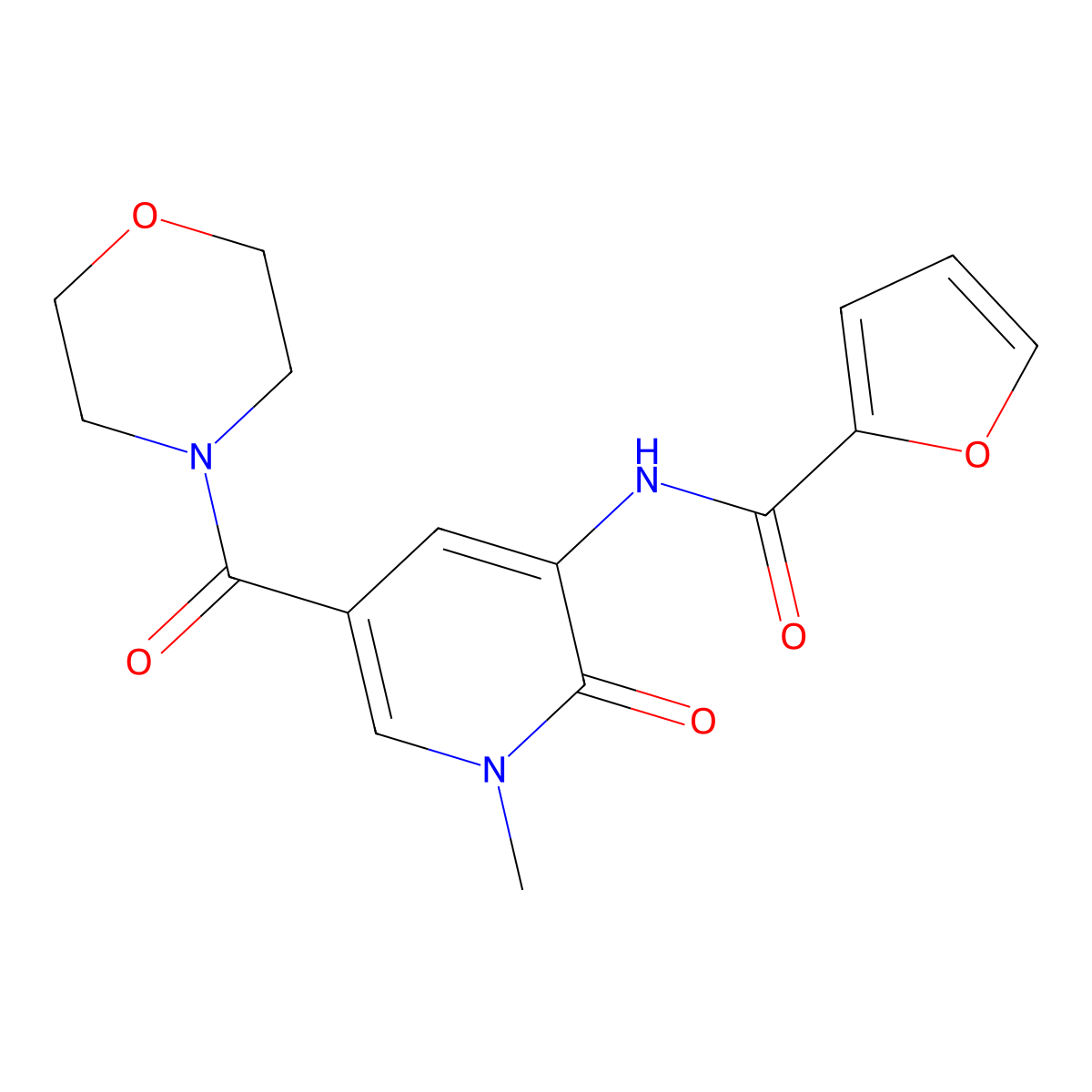 N-(1-methyl-5-(morpholine-4-carbonyl)-2-oxo-1,2-dihydropyridin-3-yl)furan-2-carboxamide molecular structure, CAS 1207005-02-4