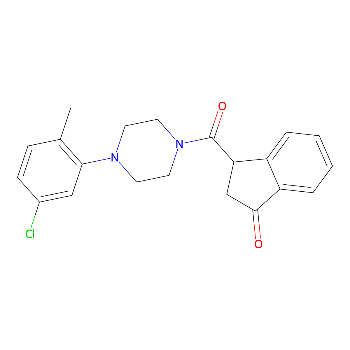 3-(4-(5-chloro-2-methylphenyl)piperazine-1-carbonyl)-2,3-dihydro-1H-inden-1-one molecular structure, CAS 1207005-03-5