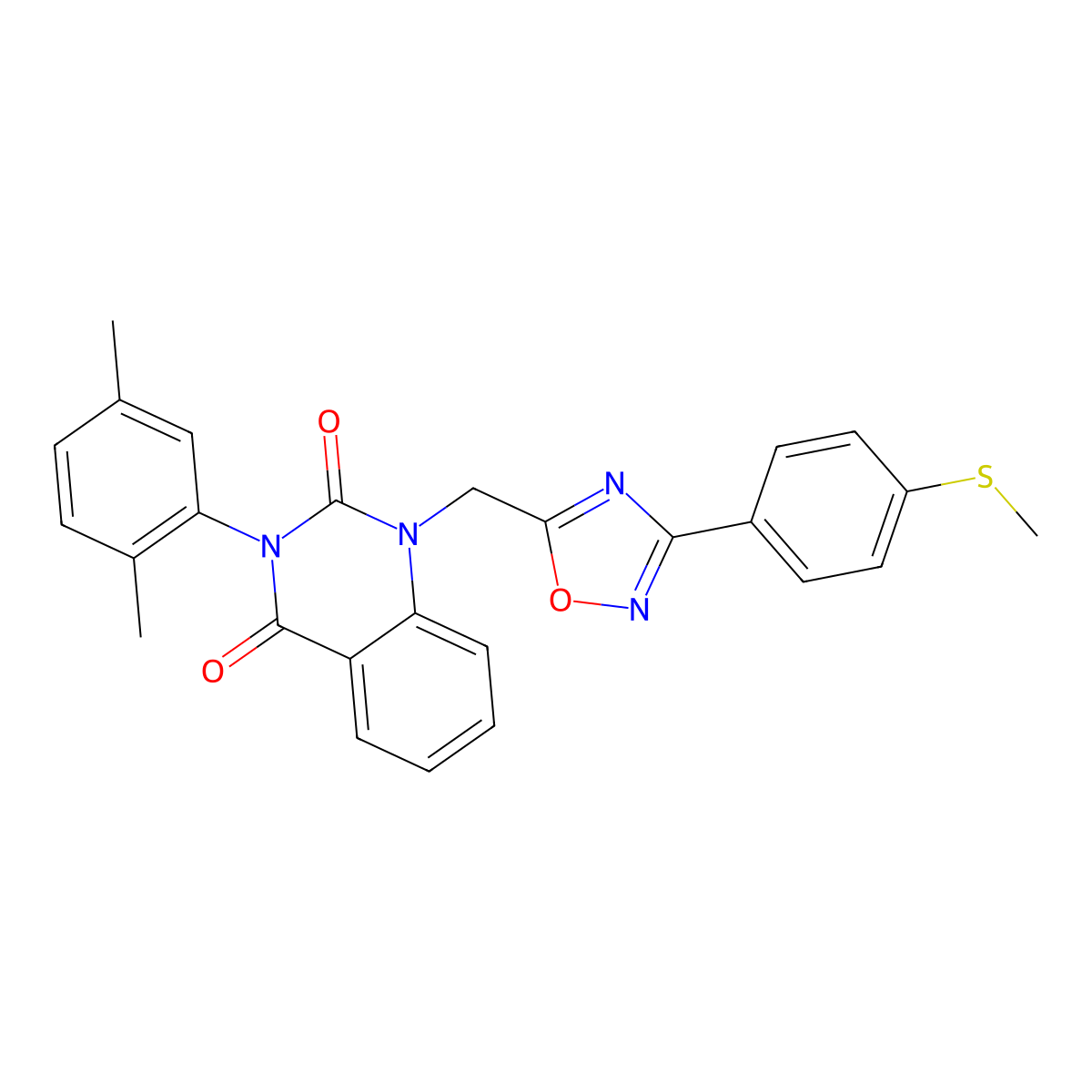 3-(2,5-dimethylphenyl)-1-((3-(4-(methylthio)phenyl)-1,2,4-oxadiazol-5-yl)methyl)quinazoline-2,4(1H,3H)-dione molecular structure, CAS 1207005-04-6