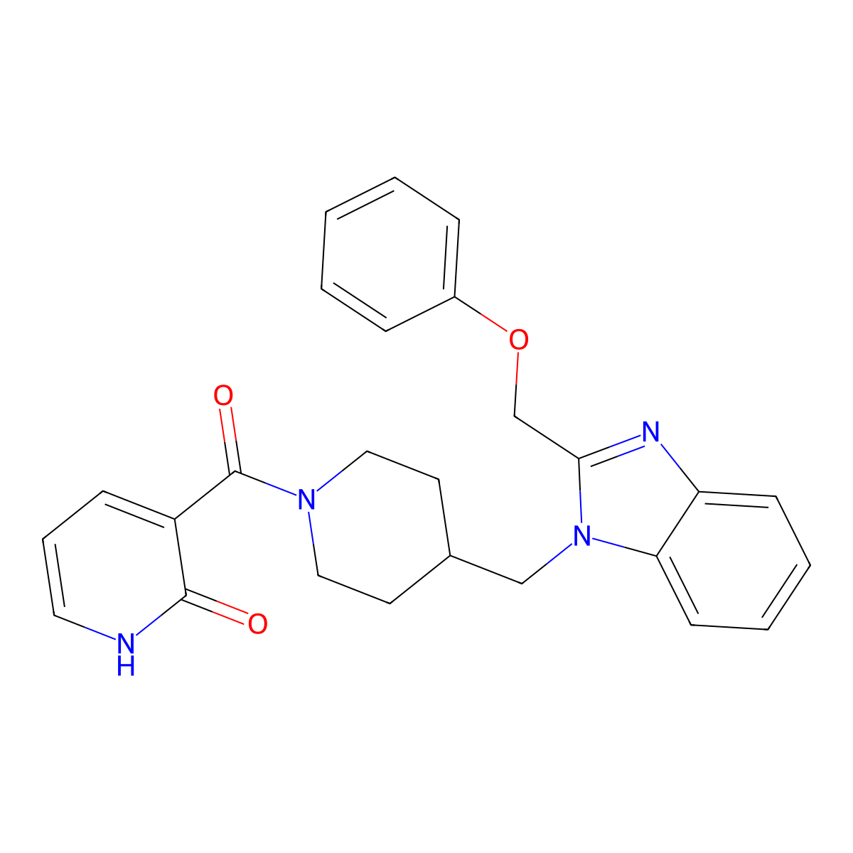 3-(4-((2-(phenoxymethyl)-1H-benzo[d]imidazol-1-yl)methyl)piperidine-1-carbonyl)pyridin-2(1H)-one molecular structure, CAS 1207005-10-4